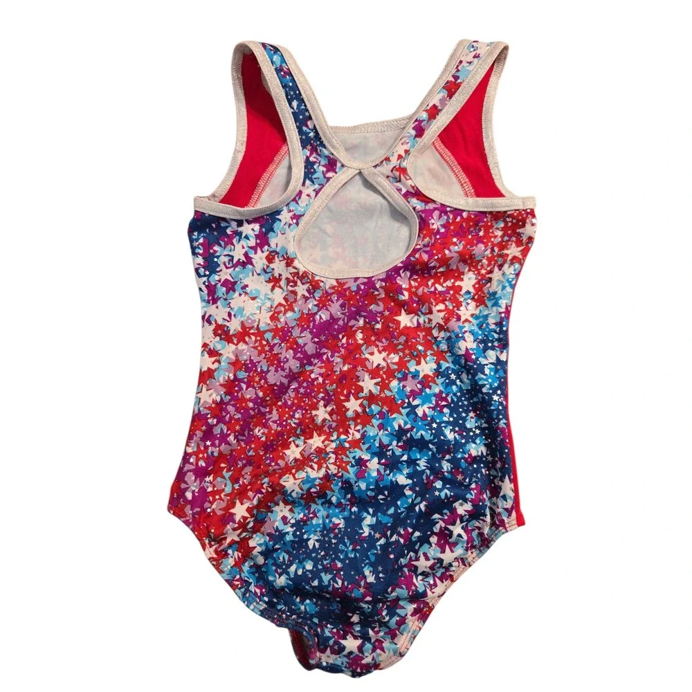 Girls Red White Blue Star One Piece Swimsuit Patriotic Fourth of July‎ Cutout M